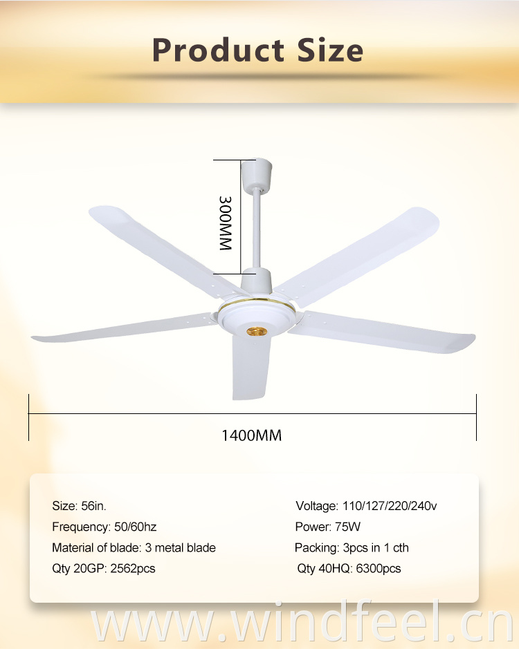 Foshan Factory 56inch Electrical Ceiling Fan White